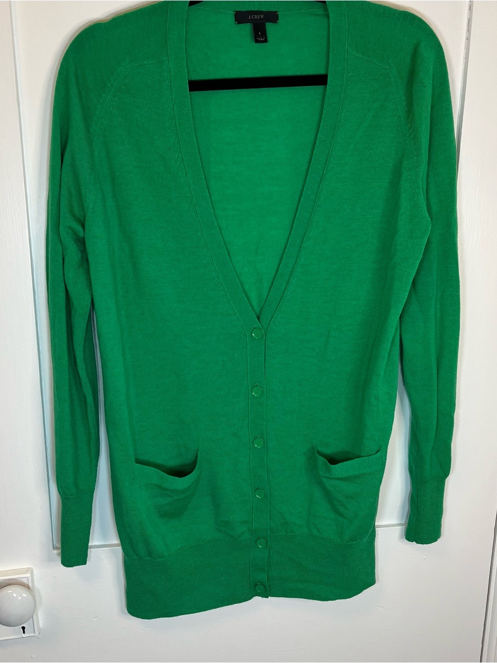 J. Crew Bright Green V-Neck Button Cardigan
